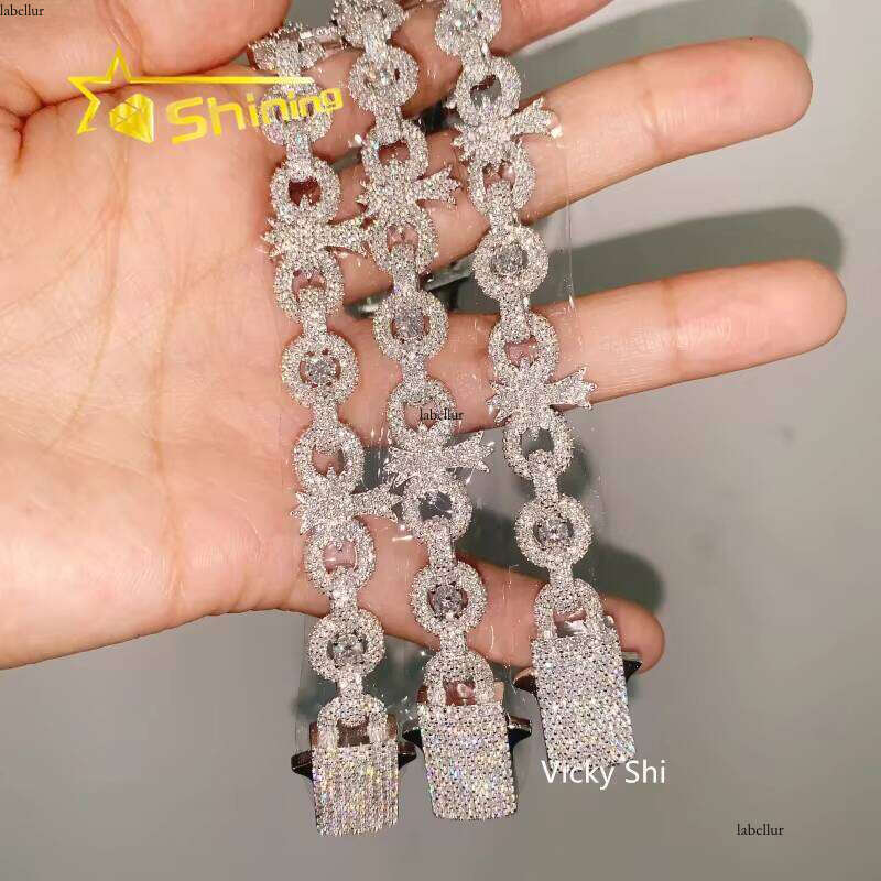 Hip Hop Jewelry 13MM Width Sterling Sier Infinity Cuban Custom Men Iced Out Cross Moissanite Bracelet