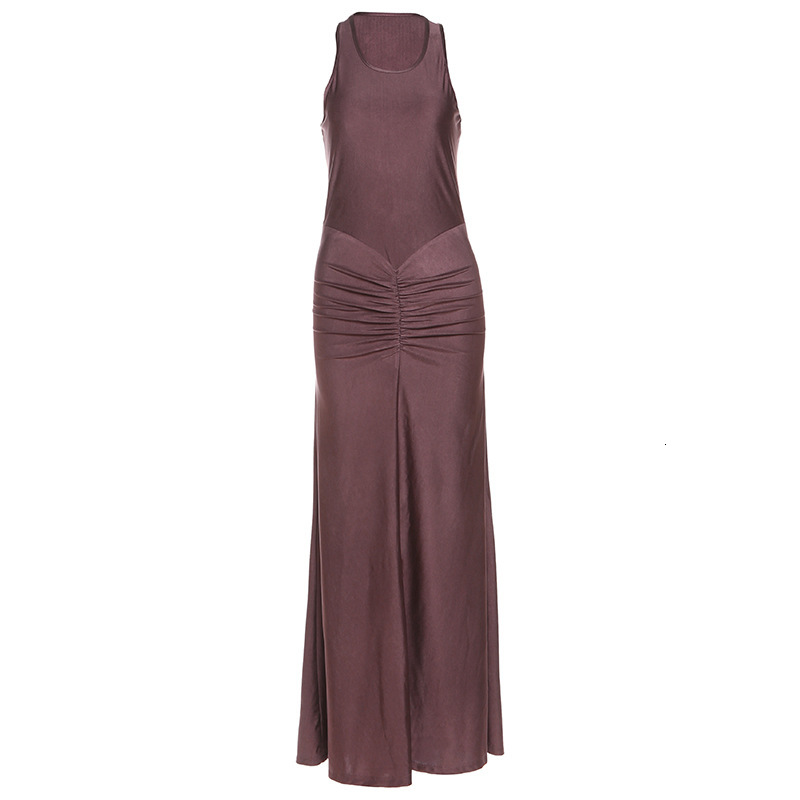 2025 Autumn New Womens Fashion Elegant Slim Fit Pleated Glossy Solid Color Dress