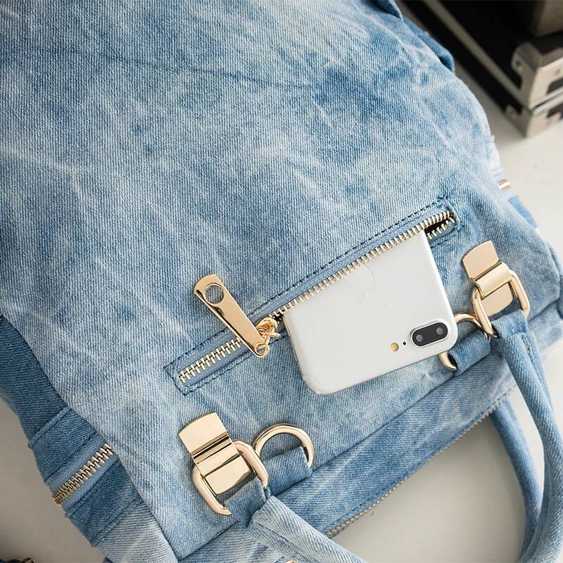 iPinee Fashion Women Backpack High Quality Denim Backpacks for Teenage Girls Female School Shoulder Bag Bagpack mochila