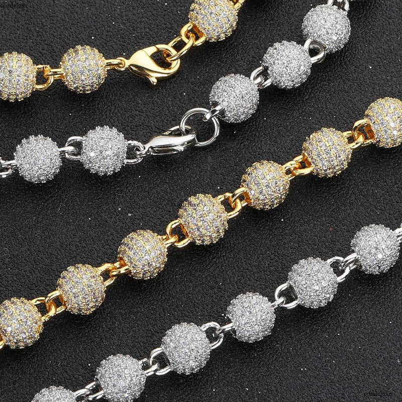 8mm Round Bead Choker Collarbone Chain Micro Pave Moissanite chain Trendy Necklace Hip Hop Jewelry