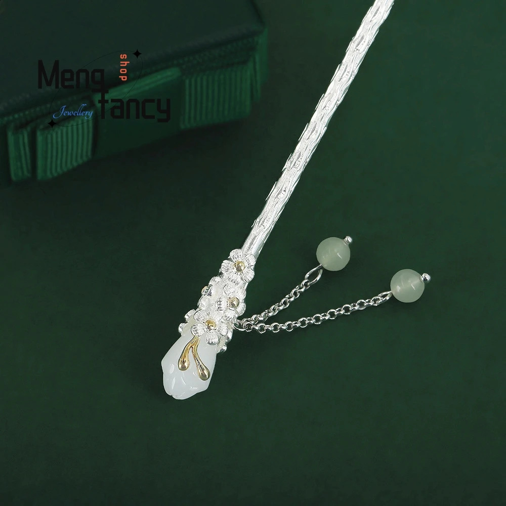 Magnolia Tassel Hairpin Female Hetian Exquisite Elegant Simple Jade Plate Hairpin Senior Sense Exquisite Fashion Jewelry 250807