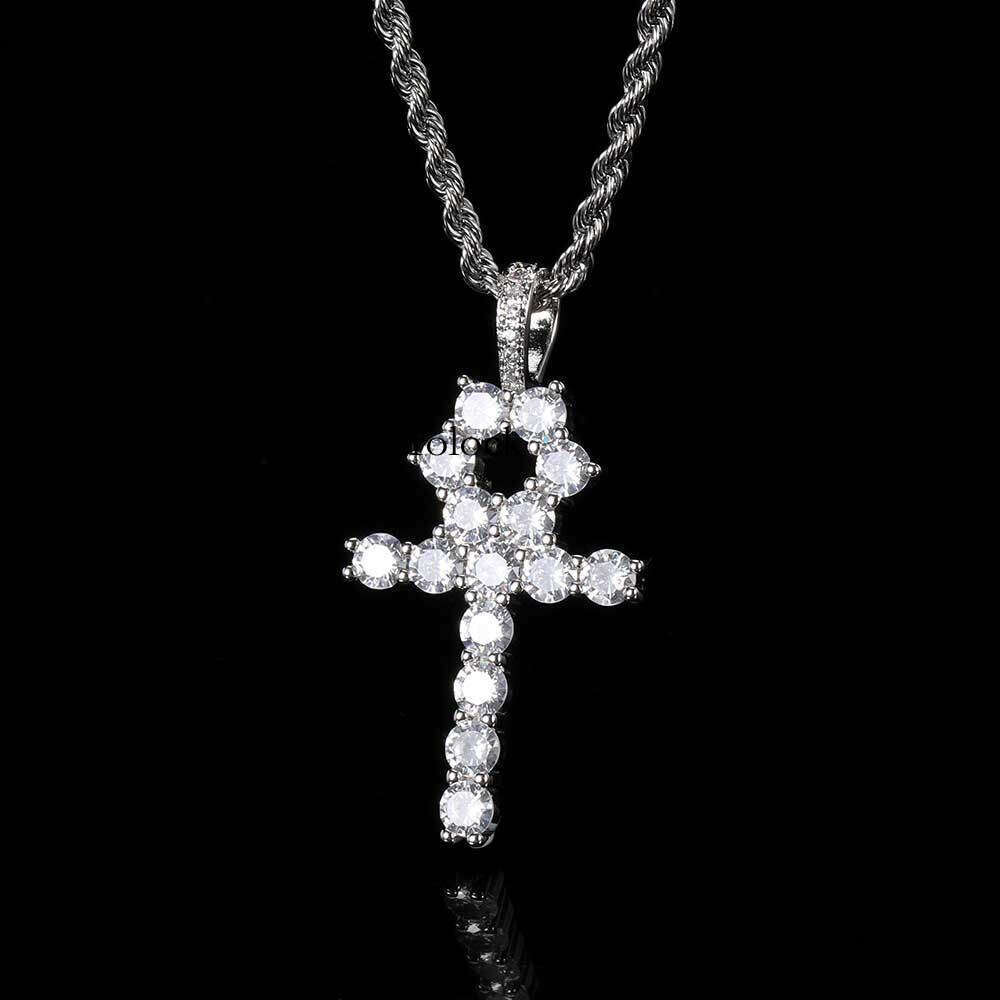 Trendy Large Cross Pendant Micro-Paved Moissanite chain Ankh Key Hip-Hop Men's Necklace