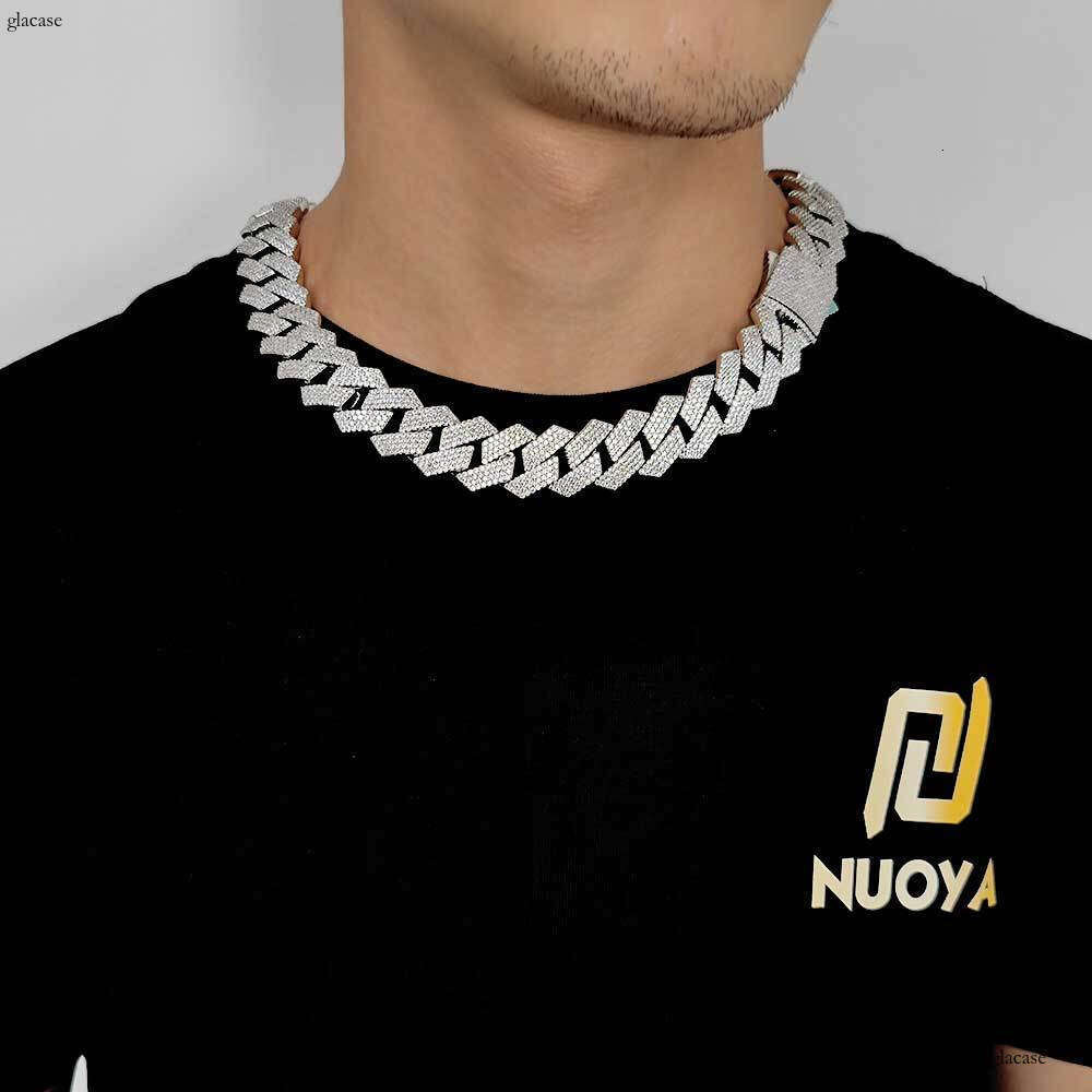 Hip Hop 19mm Four Row Moissanite chain Rhombus Full Dia Cuban Chain Jewelry Trendy Men's Necklace