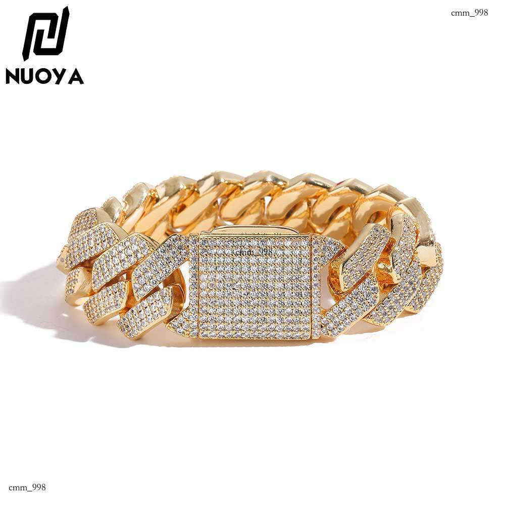 Hip Hop 20mm Zircon Flip Clasp Dia Cuban Chain Thick Men's Bracelet Jewelry