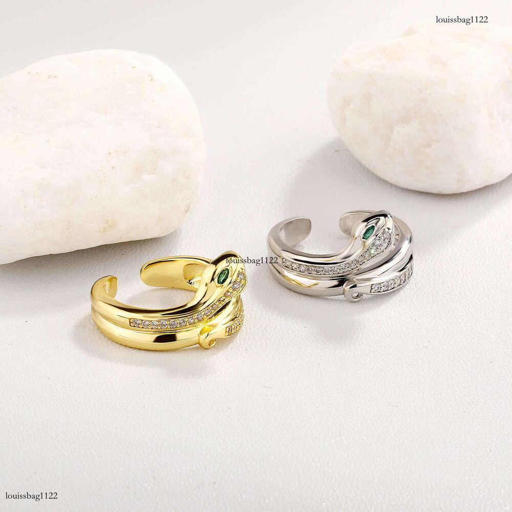 Unique Zircon Green Eye Snake-Shaped Open Minimalist Style Light Luxury Personality Trend Small Snake Ring