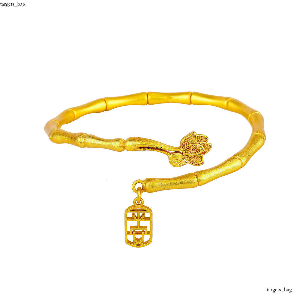 Store Same Niche High-end Chinese Style Sand Gold Plated Lotus Bamboo Knot Plain Circle Bracelet