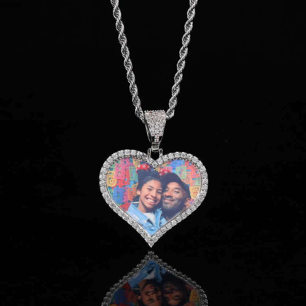 Couple Heart Pendant Micro Pave Moissanite chain Hip Hop Jewelry Heart-Shaped Photo Frame Necklace