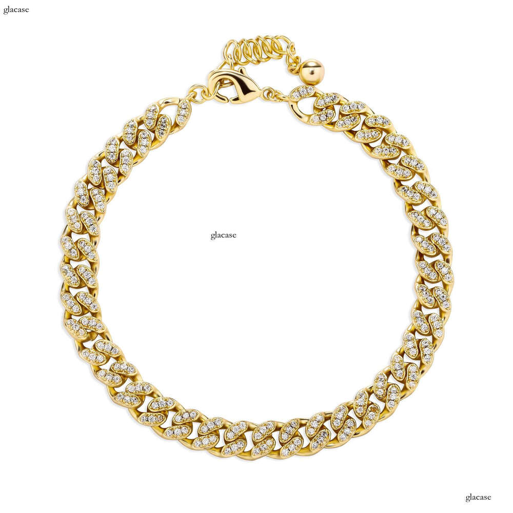 Hip Hop Bracelet 5MM Cuban Inlaid Zircon Lobster Clasp with Tail Chain Men's Simple Trendy Jewelry