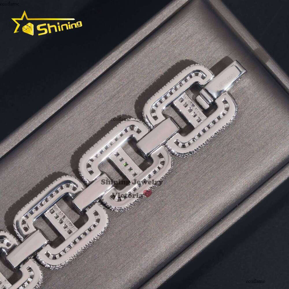 Fine Sterling Sier d Color Vvs Moissanite Hip Hop Iced Out Lab Dia Jewelry 20mm Cuban Link Chain Bracelet Men