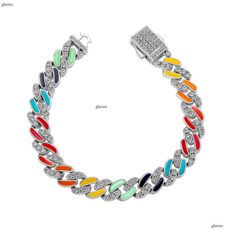 8mm New Colorful Oil Drop Mixed Moissanite chain Cuban Necklace Men's National Trend Bracelet Hip Hop Accessories