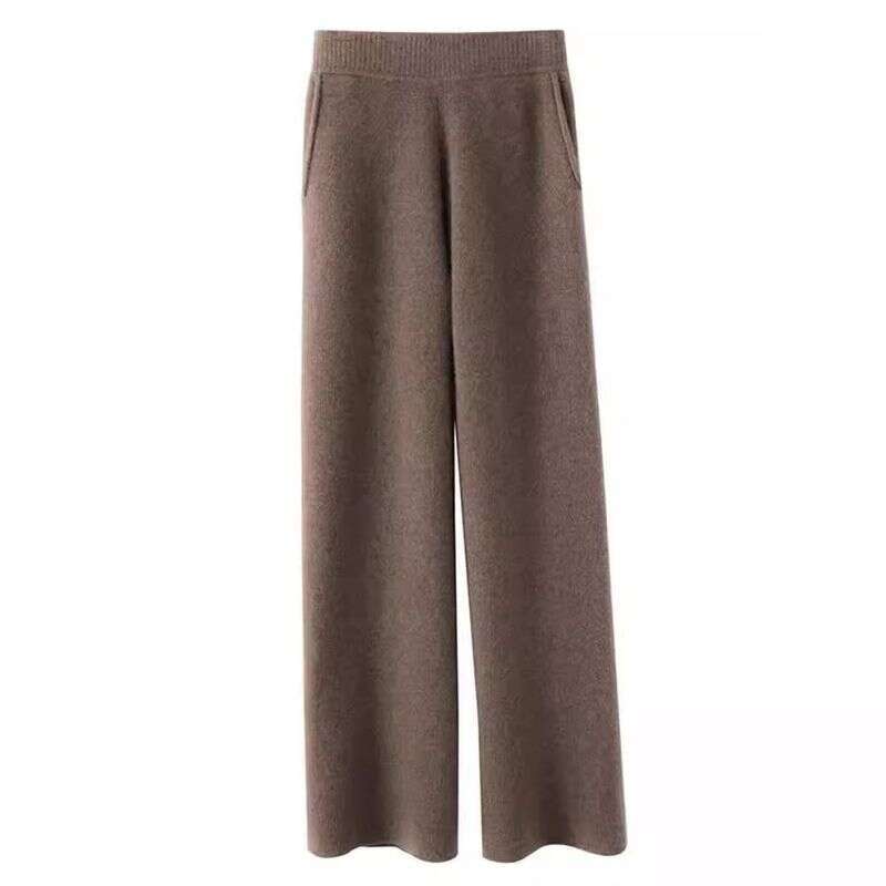 Women's Clothing Autumn And Winter Wool Knitted Loose Slim Casual Straight Wide Leg Women's Mopping Pants Small Size With Pockets