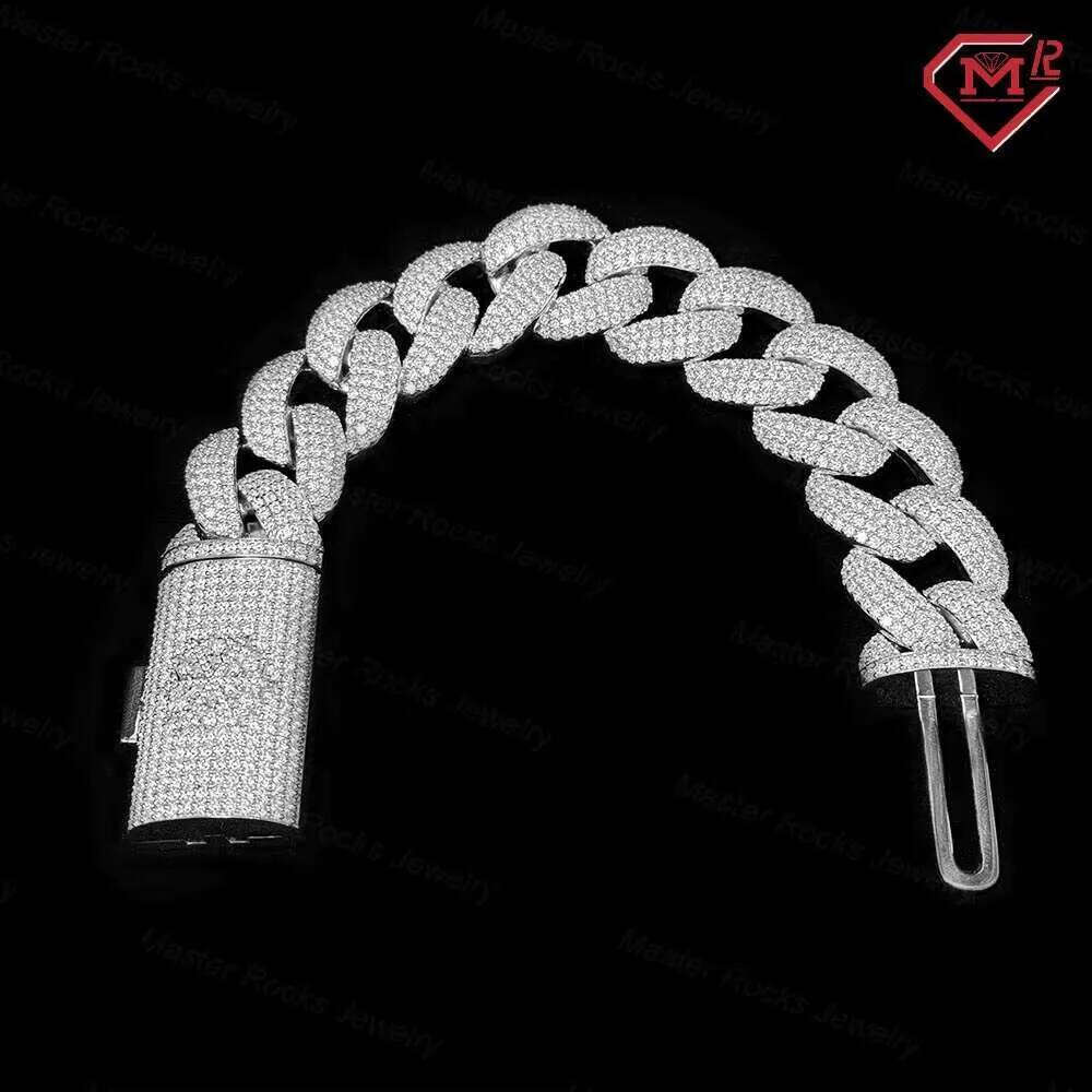 Hiphop Jewelry Cuban Chain Custom Clasp Sterling Sier Iced Out 24mm Moissanite Bracelet