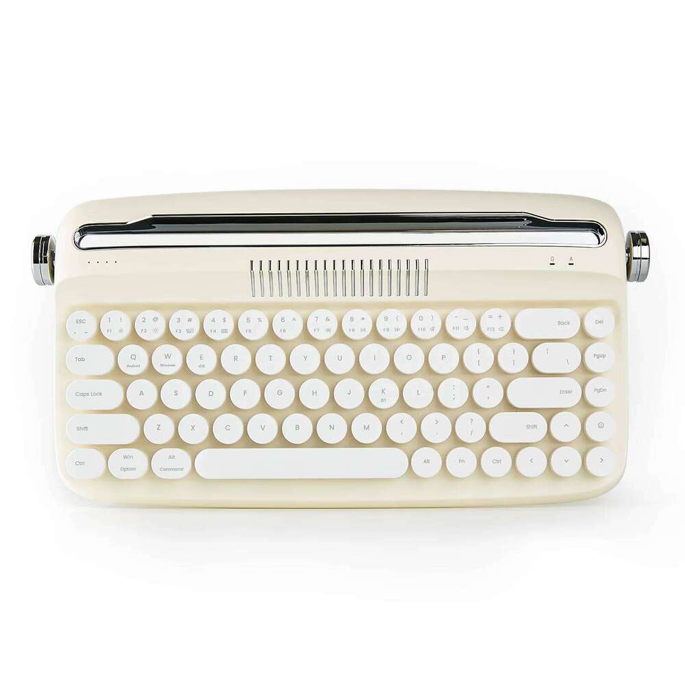 B Ivory Butter Upgraded Wireless USB C Bluetooth Retro Typewriter Keyboard With Integrated Stand Cute Round Keycaps