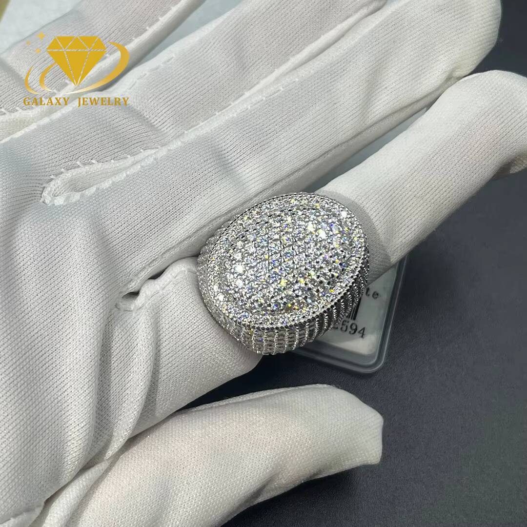 Wholesale Factory Price Iced Out Hip Hop Ring GRA Certificate VVS Moissanite Ring S925 Silver Oval Shape Man Ring