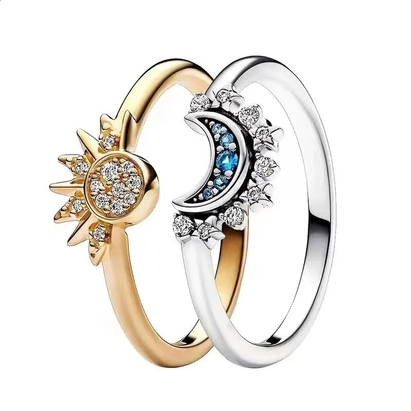 Personality simple n sun and moon with the same light stacked rings couple rings 250805