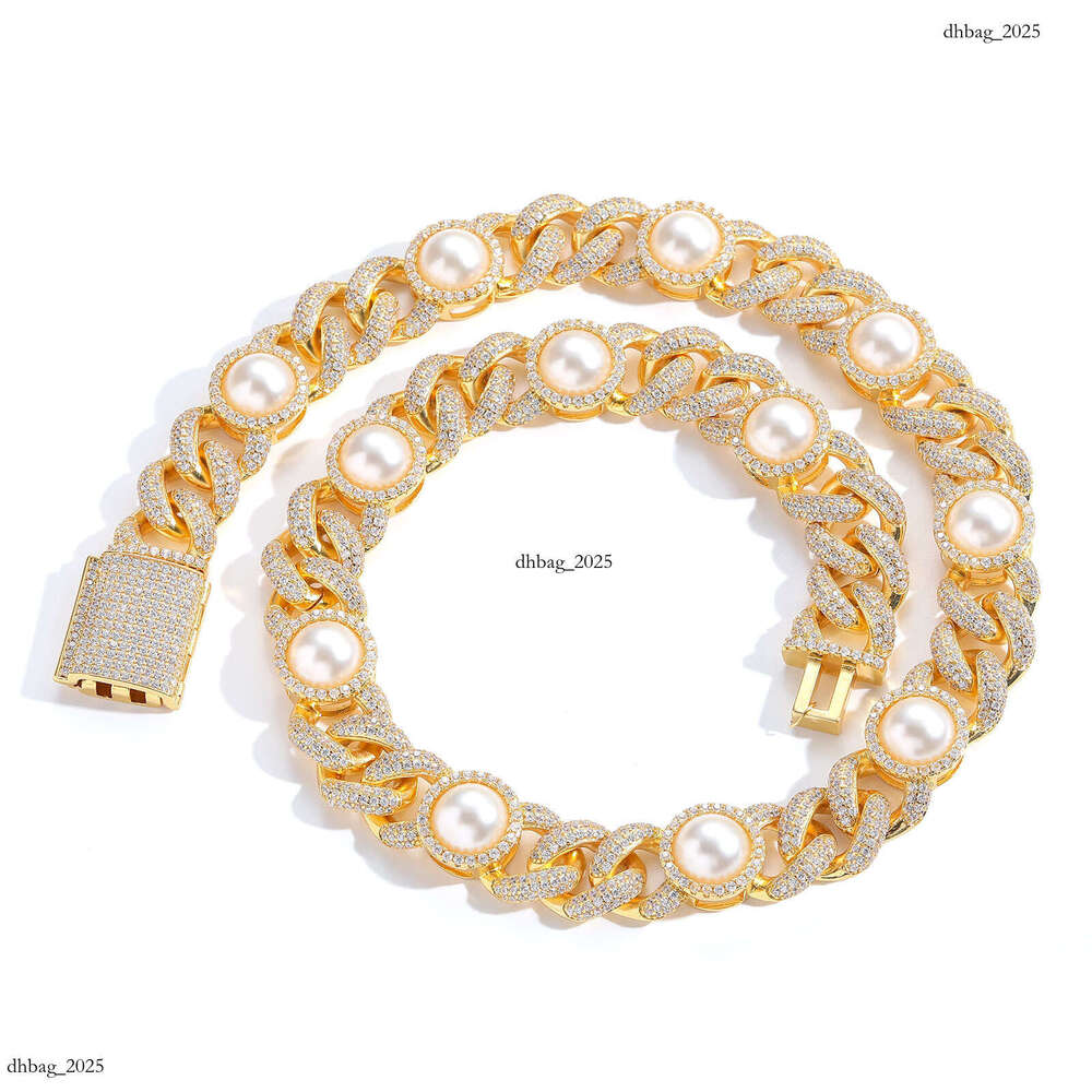 15mm Pearl Cuban Chain Personality Trendy Niche Hip Hop Necklace Men Creative Accessories