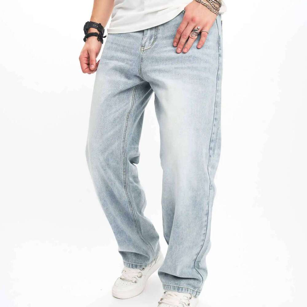 European American Fashion Brand Monkey High Street Men's Jeans, Loose and Casual Wide-leg Straight Jeans. XS-XXL