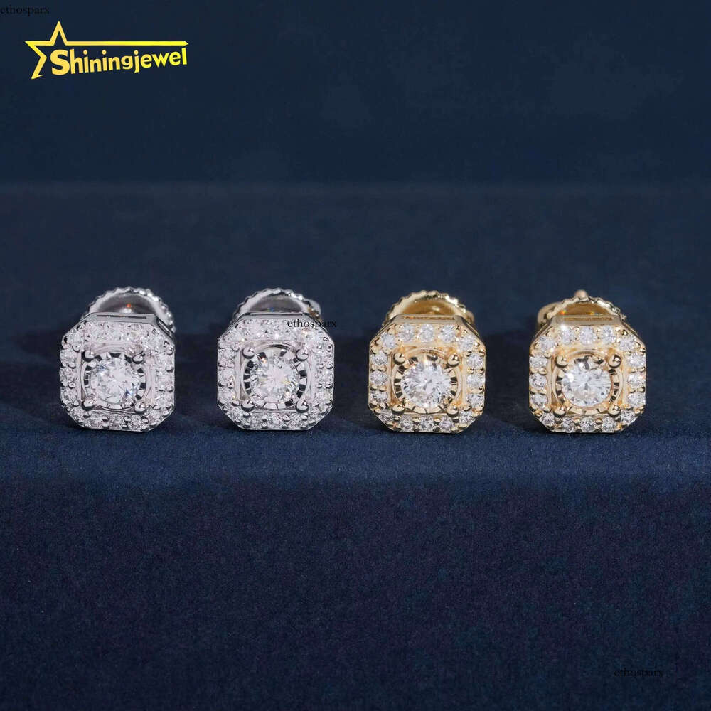 Screw Back Cluster Lab Dia Sterling Sier Hip Hop Fashion Halo Earrings Men Women Ear Studs