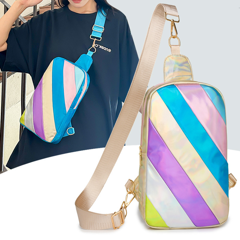 Women's Bag New Fashion Rainbow Color Block Luxury Bag Crossbody Bag Wholesale Fashion Designer Bag Retro Shoulder Bag Lightweight Chest Bag