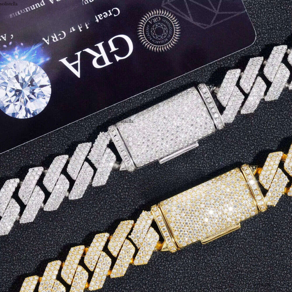 Hot Selling Regular Three Rows Prong Setting 14mm Sier Moissnaite Cuban Link Chain