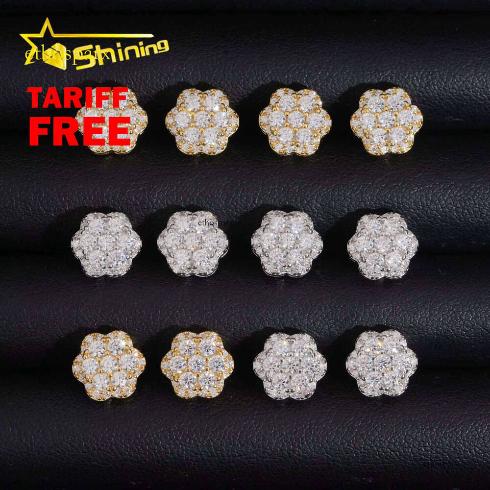Jewelry Sterling Sier Dia Hip Hop Flower Earring VVS Moissanite Stud Earrings