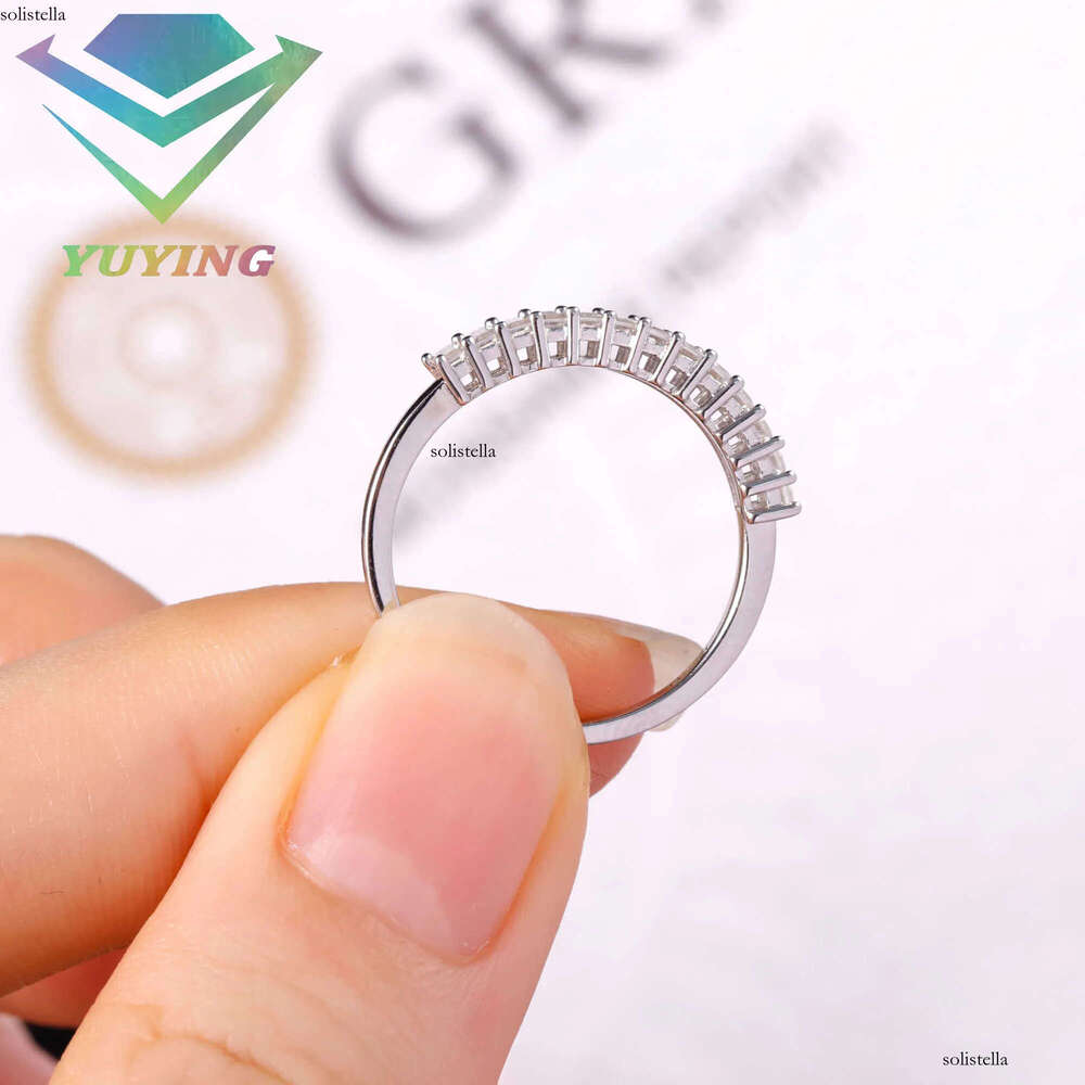 Custom Emerald Cut Dia Wedding Fine Jewelry Gold Eternity Band VVS Moissanite Engagement Ring