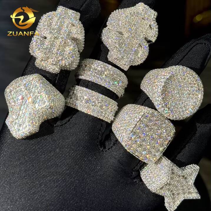 GRA Certificate Multiple Options Custom Iced Out Hip Hop VVS Moissanite Men Ring 925 Silver Rings Diamond Jewelry Dollar Ring