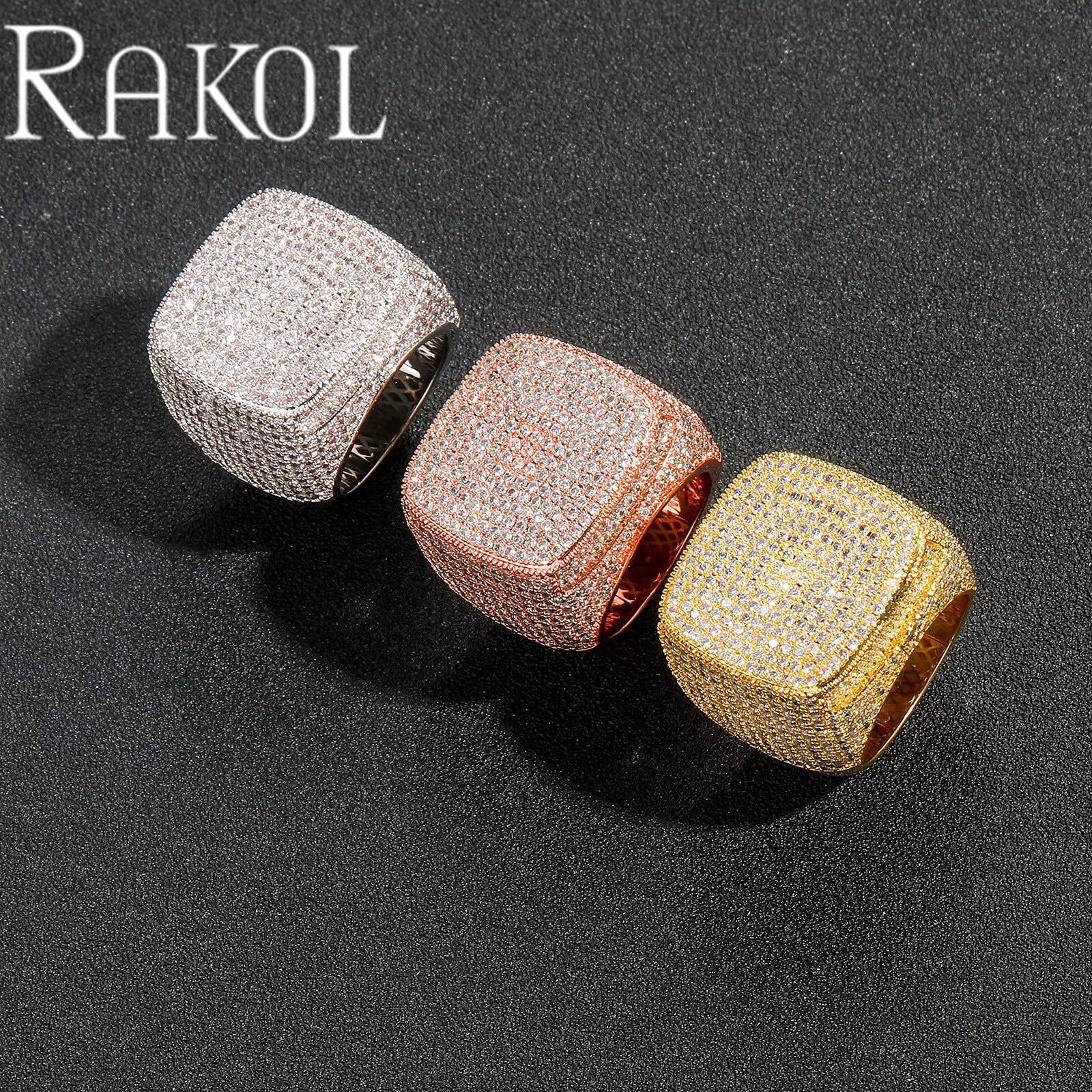 RAKOL ZPR1471 Ins Style Full Diamond Square Three-dimensional Micro Inlaid 5A Zircon Mens Ring