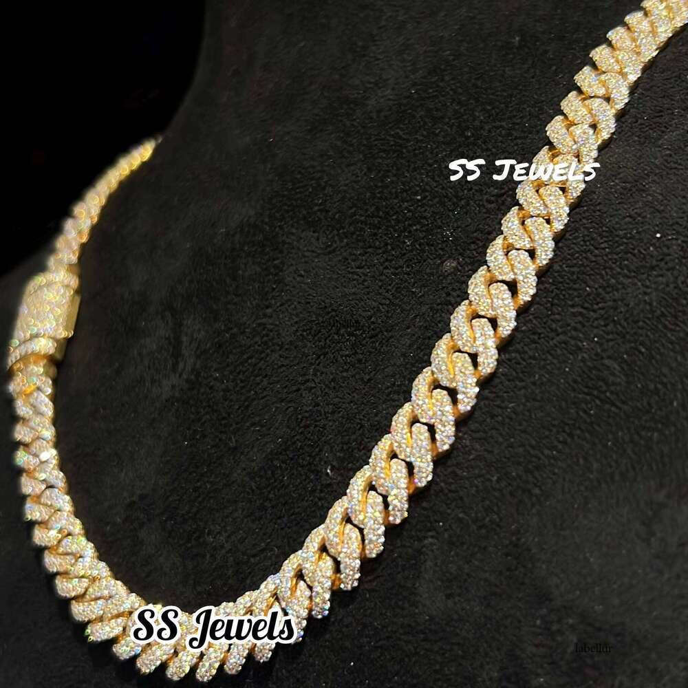 High-end Sier Cuban Chain Baguette Moissanite Hip-hop Unisex Necklace