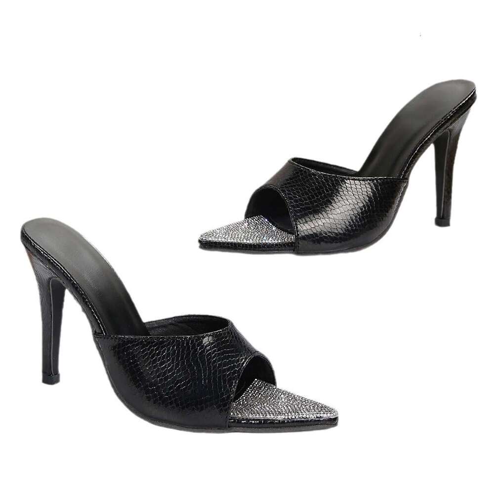 36-42 Plus Size 2025 New Gold Designer shoes Rhinestone Fashion Pointed High Heel Sandals Slippers for Women