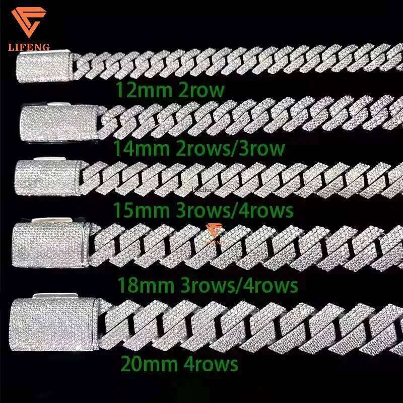 White Gold Plated Sterling Sier VVS Moissanite Dia Cuban Link Chain Bracelet Iced Out Mossanite Jewelry for Men