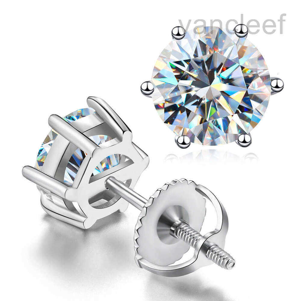 pass diamond tester vvs1 D color moissanite earrings designer for women 925 sterling silver 6 prong stud earrings plated gold men earring jewelry valentines day gift