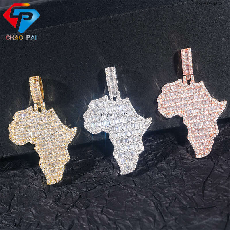 Hip-Hop Pendant Personality Map Sterling Silver Inlaid Moissanite chain Full Dia Unisex Necklace Accessory