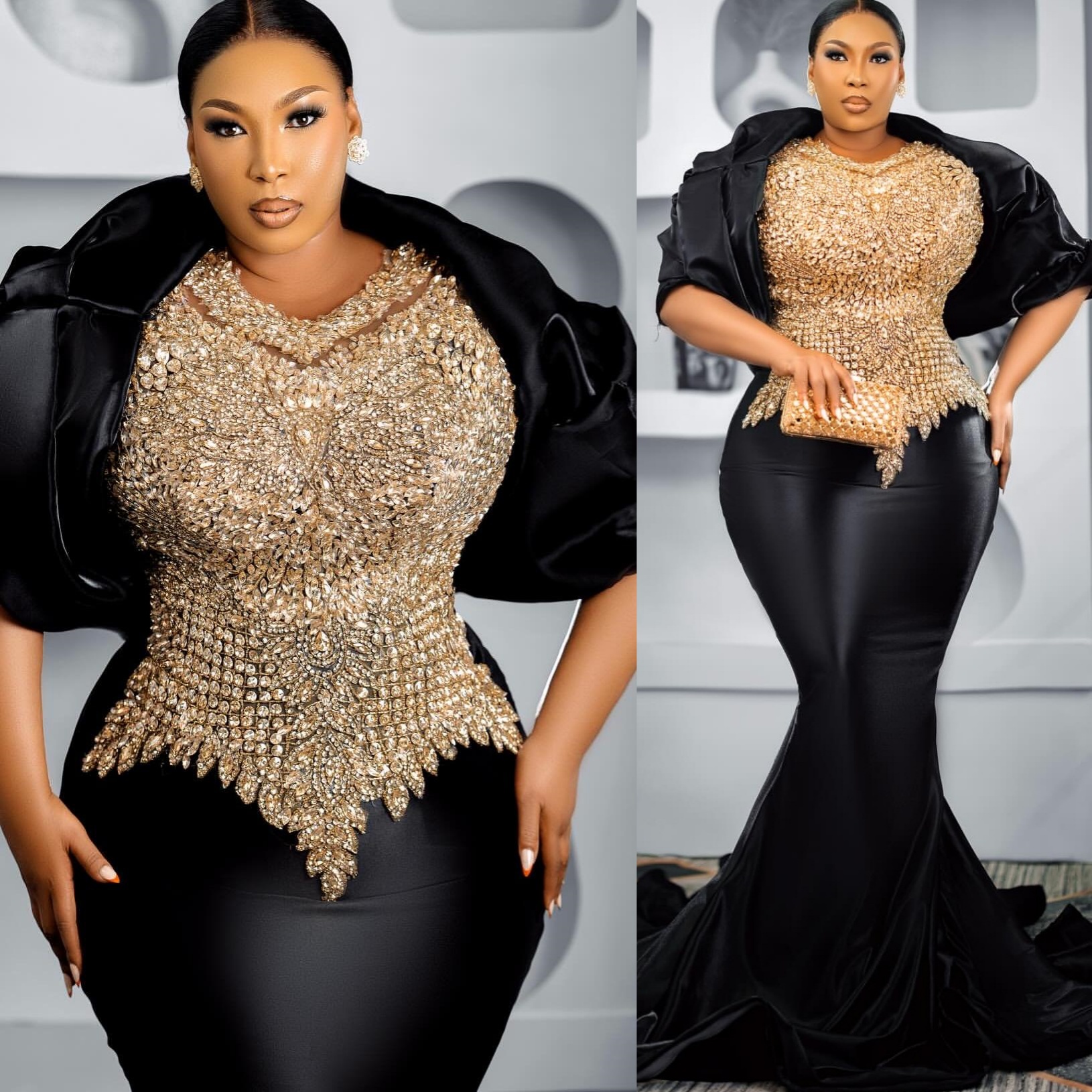 Mermaid Black Plus Size Prom Dresses 2025B Beaded Crystals Satin With A Wrap Evening Formal Party Second Birthday Engagement Gowns Dress For Special O