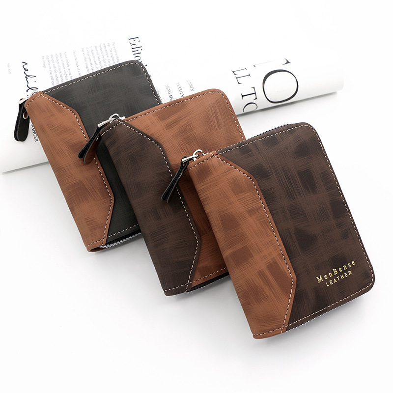 Fashion Patchwork Matte Men's Short Chain Wallet Gold Stamped Letter Luxury Bag Vertical Coin Purse Card Holder Coin Clip