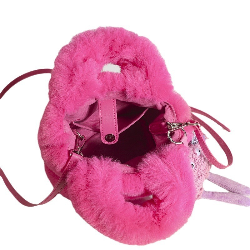 for Women Autumn Winter New Furry Plush Monster Bucket Crossbody Bag ddmymoon