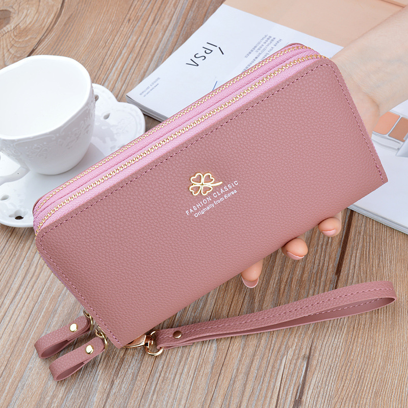 New Women's Wallet Long Double Zipper Clutch Fashion Lychee Texture Designer Bag Luxury Bag Large Capacity Double Layer Wallet Phone Bag