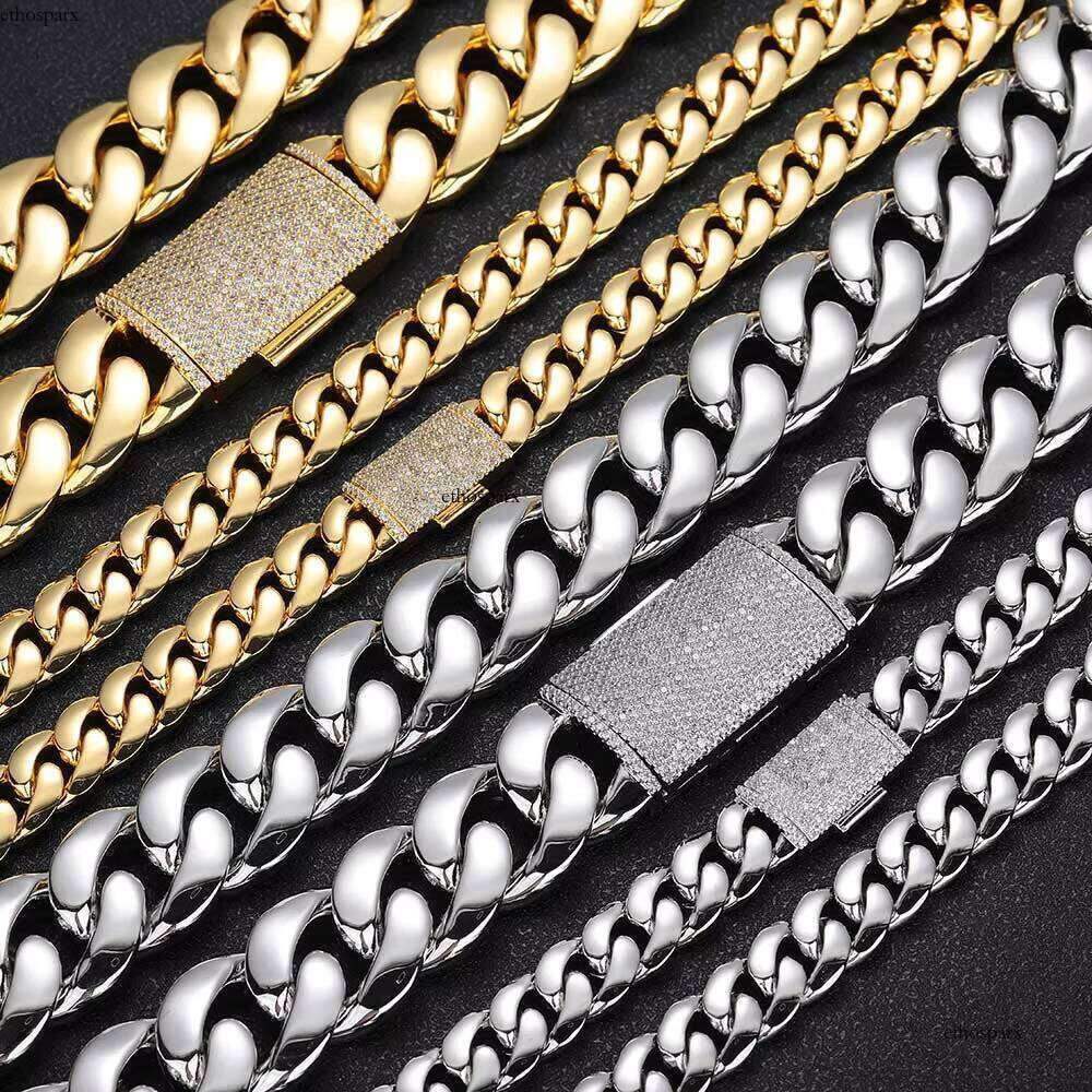 Unisex Hip Hop Jewelry Gold Plated Brass Link with Dia Clasp Heavy Miami Cuban Chain Necklace for Gifts