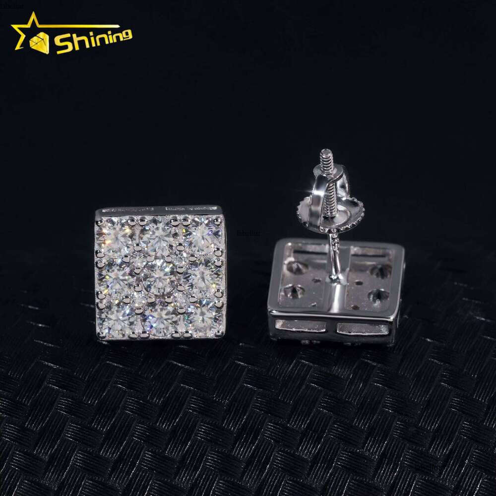 Pass Tester GRA Certified VVS Sterling Sier Men's Square Silicon Stone Stud Earrings