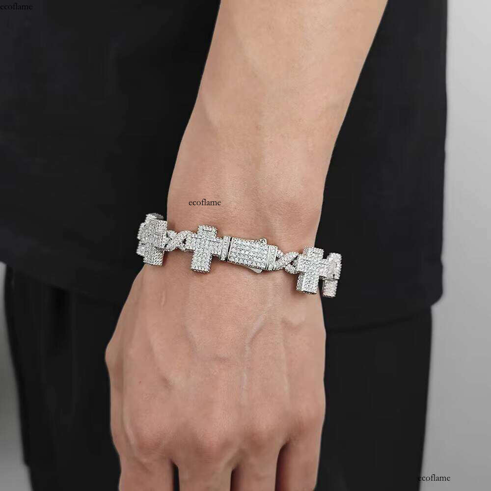 NUOYA New Design Iced Out Women's Hip Hop Jewelry Gold Plated Brass Full Dia Cross Link Chain Bracelet