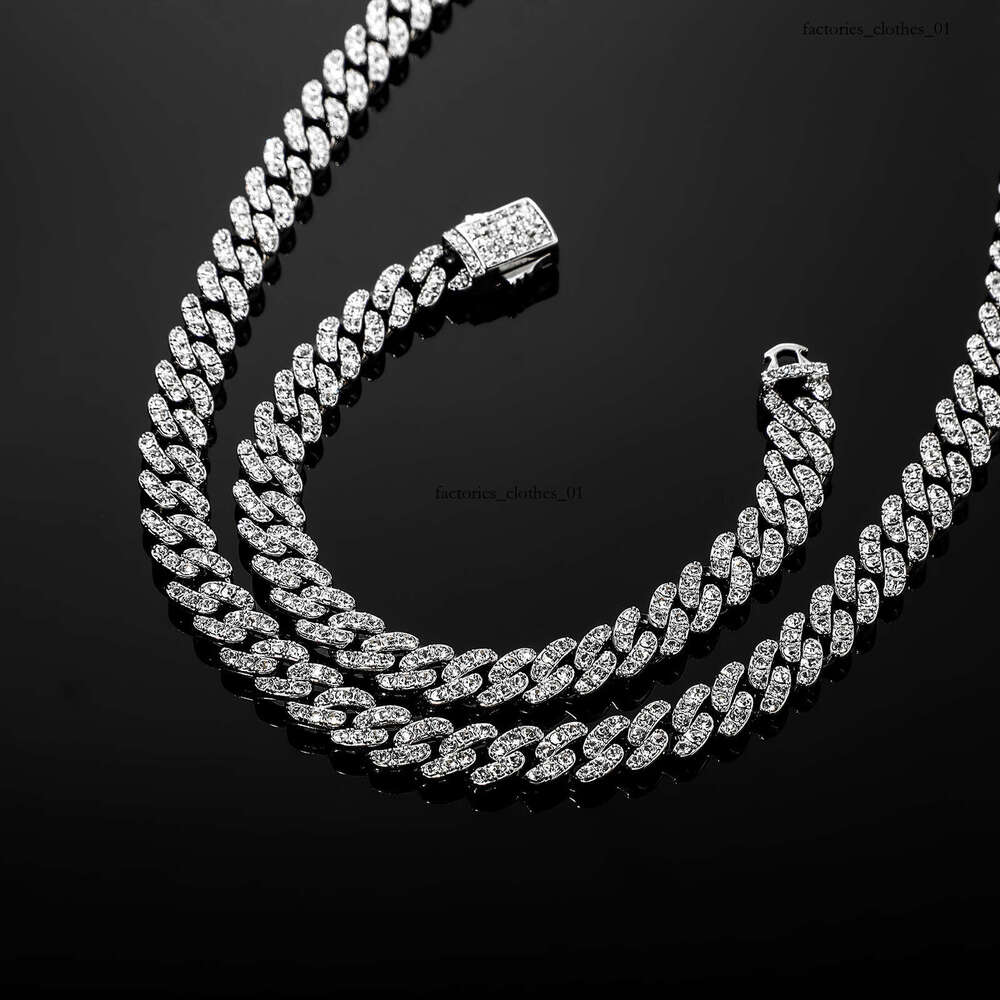 New Color-Retaining Plated Rhinestone 8MM Cuban Chain Hip-Hop Necklace Bracelet Unisex Trendy Rap Accessories