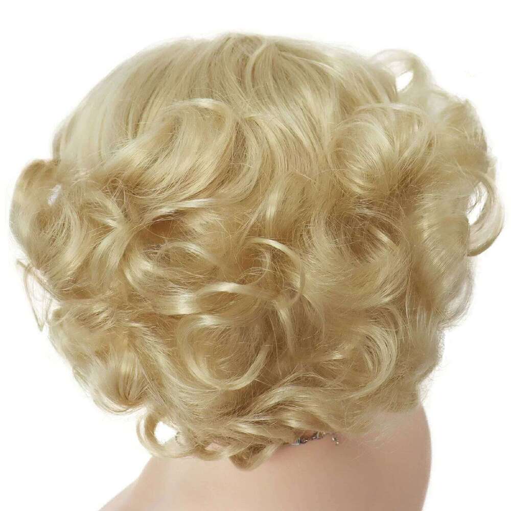 GNIMEGIL Synthetic Cosplay Wig Short Curly Hair Platinum Blonde for White Women Fluffy Curls Flip 60s Gatsby Hairstyle Wigs