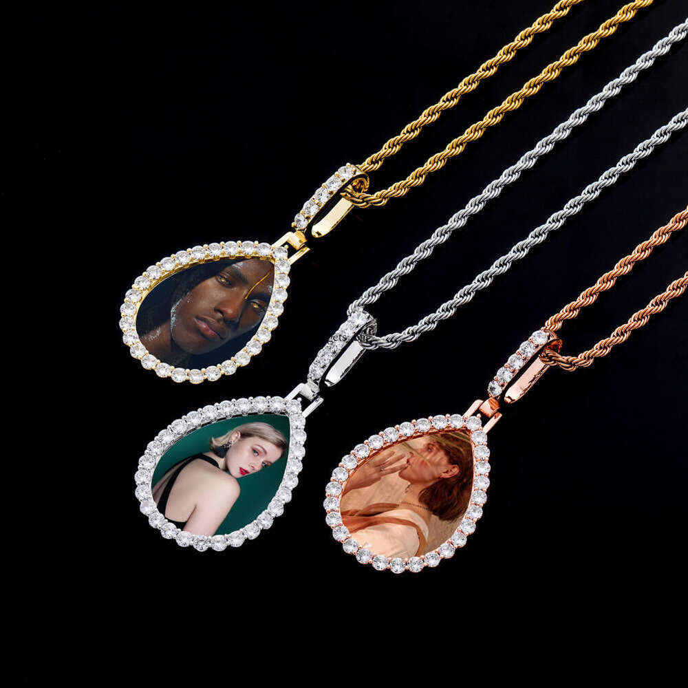 Full Dia Hip-Hop Water Drop Pendant Sterling Silver Moissanite chain Oval Memory Photo Frame Necklace Personalized DIY