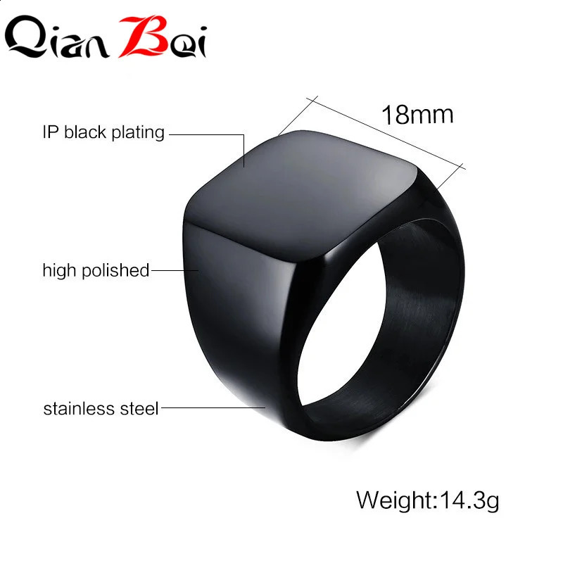 QianBei Smooth Mens Black Rock Punk Rings Cool Fashion Individuality Signet Ring for Men Party Jewelry 250807