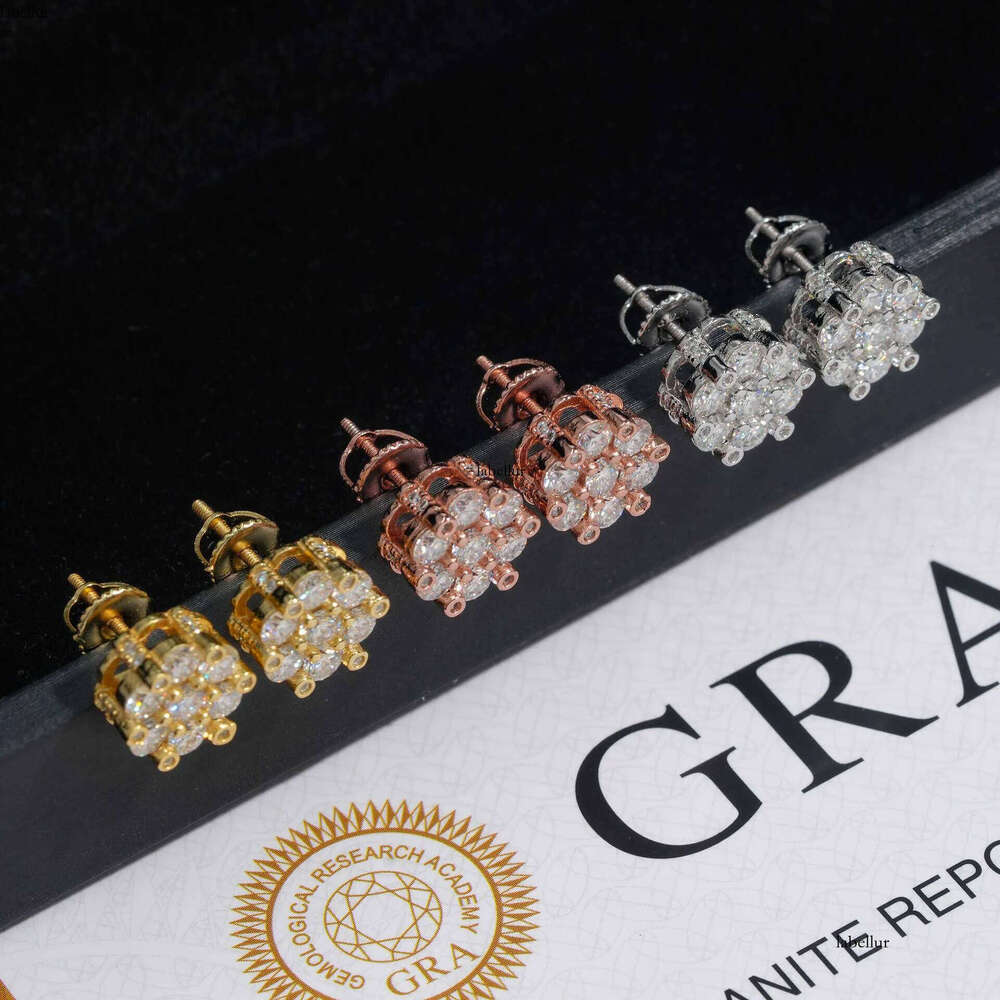 10mm wide new S sier moissanite full set flower hip-hop personality earrings