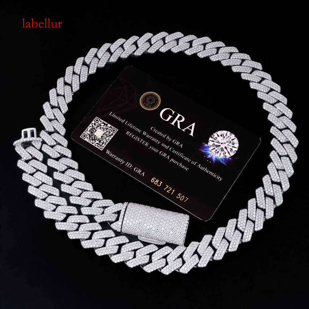 Qianjian Iced Out Sterling Sier Tennis Necklace 8Mm Gold Plated VVS Moissanite Dia Cuban Link Chain