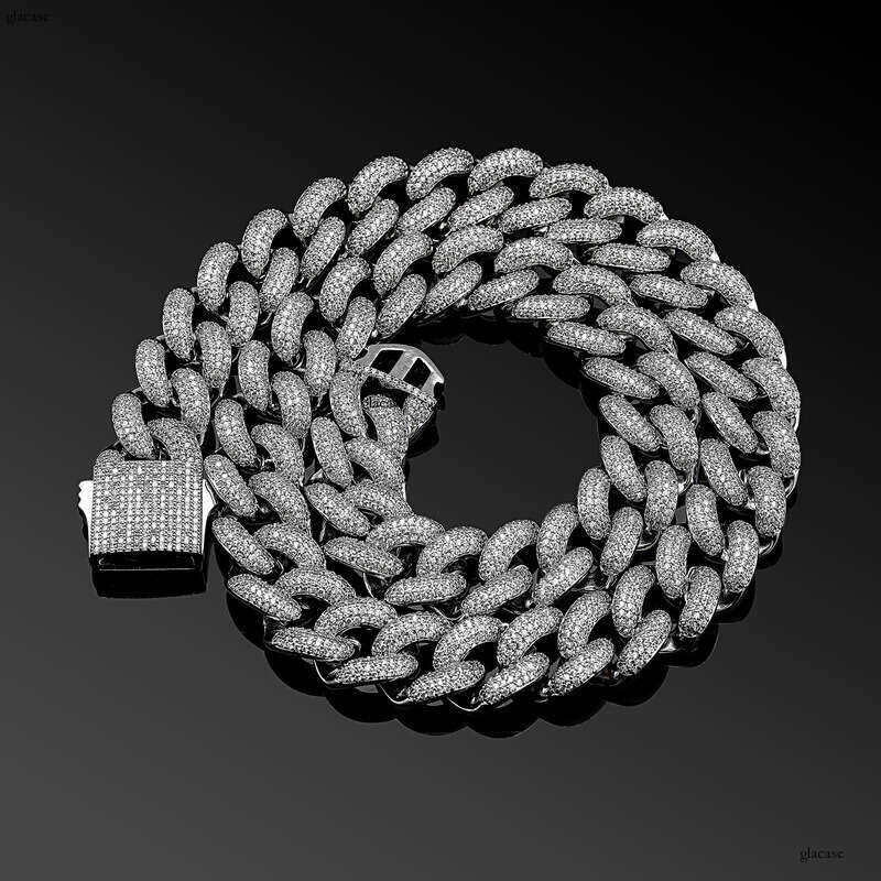 Hip-Hop Style 18MM Full Moissanite chain Spring Clasp Cuban Chain Necklace Bracelet Men's Personality Versatile Accessory