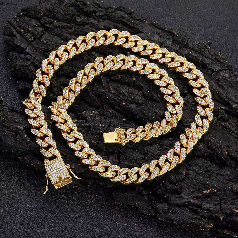 NUOYA Hip Hop Jewelry 12mm Dia Gold Plated Iced Out Cuban Link Chain Necklace for Women