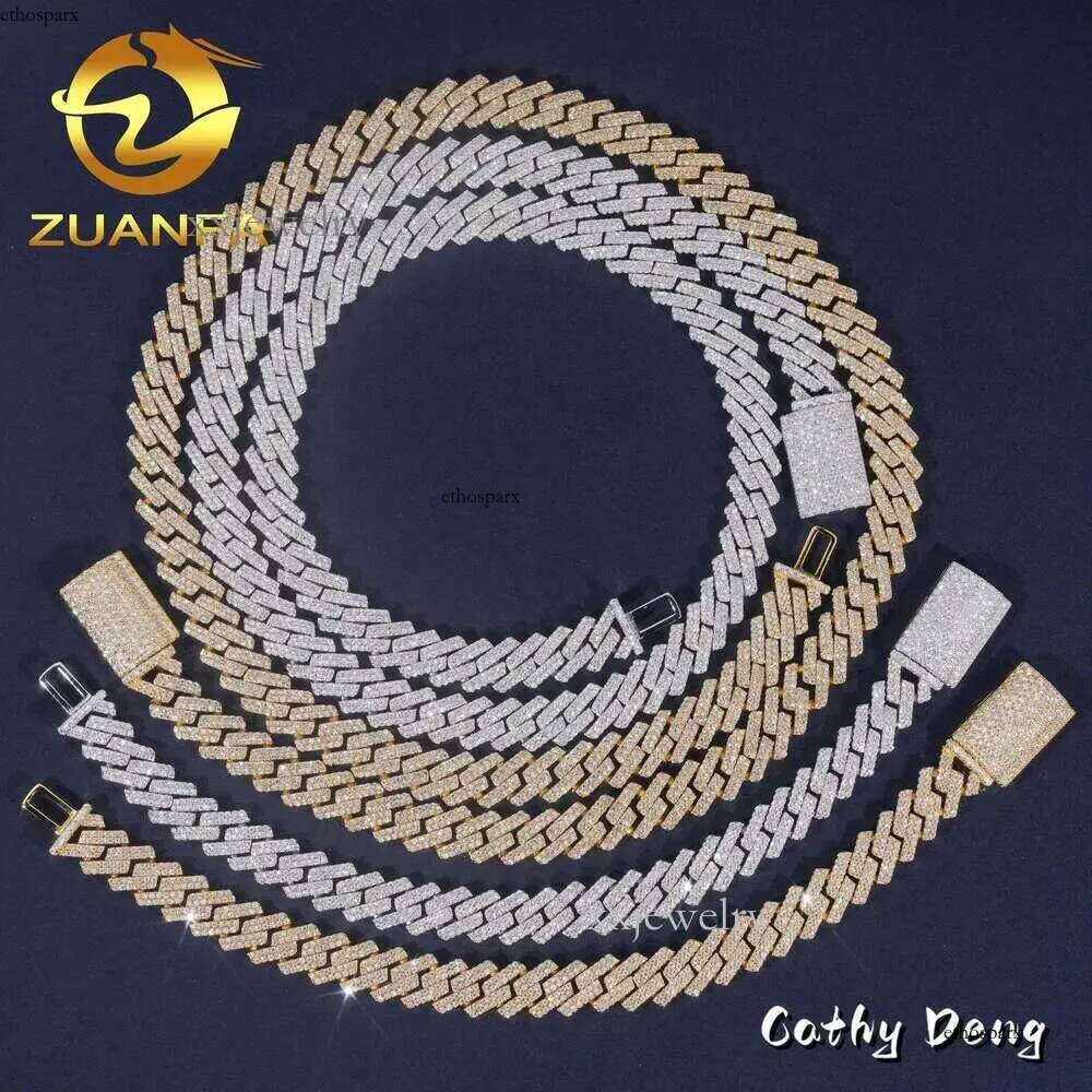 Ready to Ship High Quality Moissanite Hip Hop Jewelry 10mm k Chain Sier Iced Out Cuban Bracelet Necklace With GRA