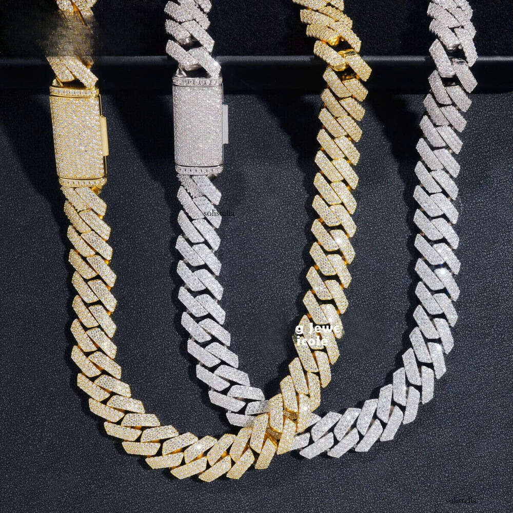 Hot Selling Regular Three Rows Prong Setting 14mm Sier Moissnaite Cuban Link Chain